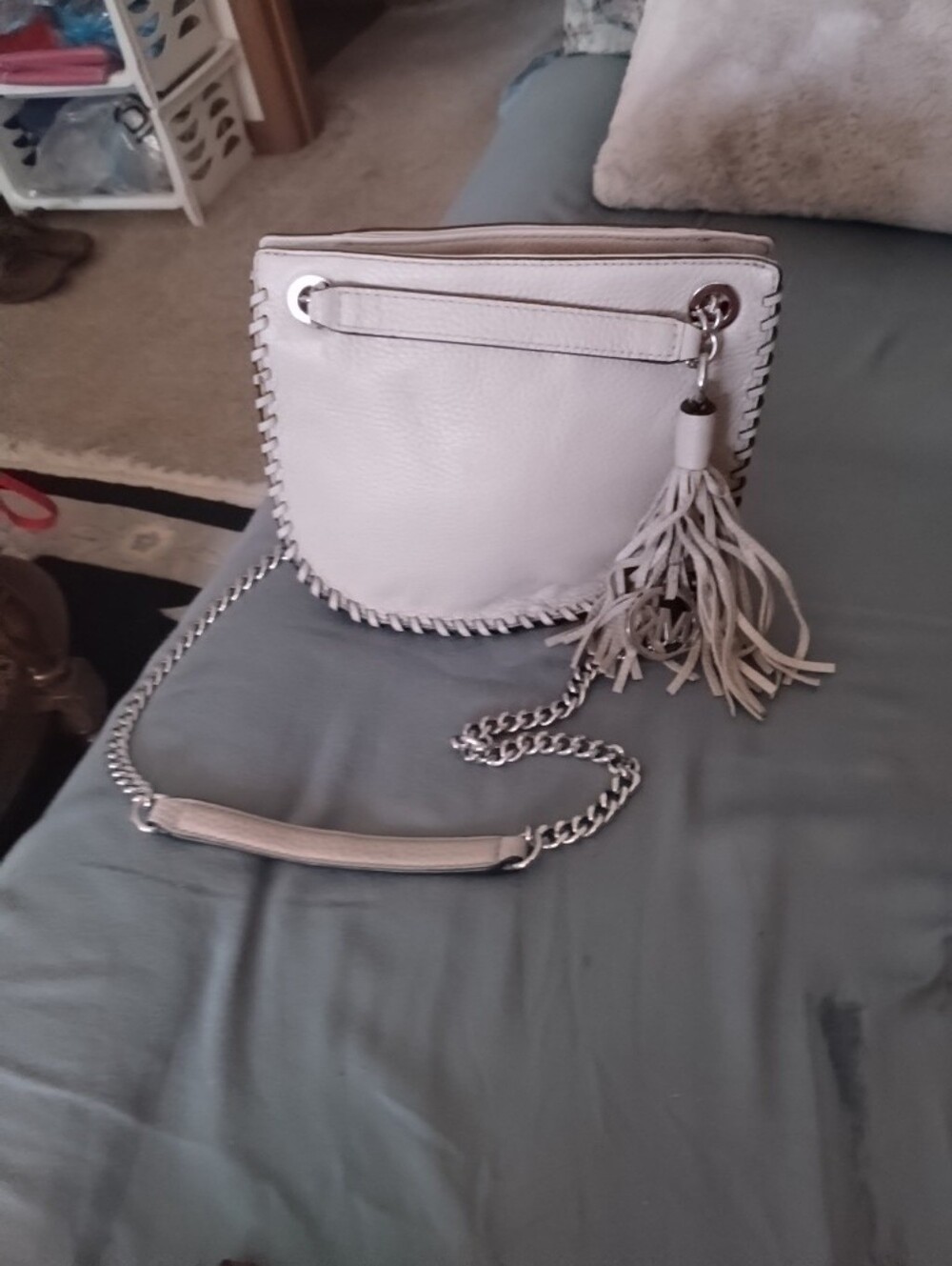 Michael Kors Beige Pebbled Leather Chelsea Convertible Chain shoulder Bag